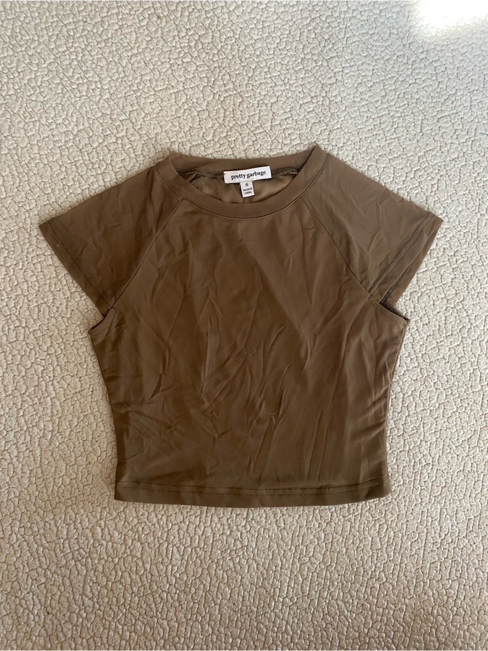 Pretty Garbage Olive Brown Cropped T-Shirt
